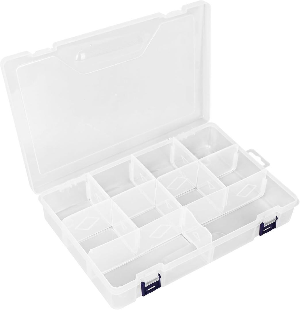 Large Bead Organizer Box, 10 Compartment Craft Storage Container with Removable Divider, Plastic Empty Case for Jewelry Rhinestone Charms Crystal Press On Fake Nail, Hair Stuff Small Accessory (X-Large-11.8" x 7.8", 1PCS-Clear)