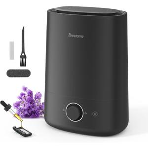BREEZOME 5L Humidifiers for Bedroom, Ultrasonic Cool Mist Top Fill Humidifier & Essential Oil Diffuser, 360°Nozzle, Auto Shutoff, 50H Runtime, Quiet Humidifiers for Large Room, Baby Nursery, Plants, Black