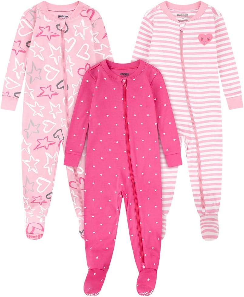 HUGGIES Baby 3-pack Footed Coverall Pajamas (2T, Sea Pink/Stars)