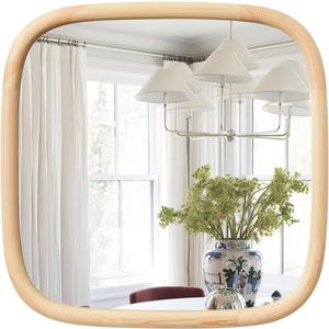 Square Bathroom Mirror,24 inch Nature Wood Wall Mirror,Rustic Vanity Mirror
