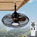 20 Inch High CFM Outdoor Ceiling Fans with Lights Remote Control Pull Chain for Gazebo, Waterproof Patios Fan with 3 Hooks -Plug in -3CCT, Modern Portable Hanging Fan for Pergola, Brown