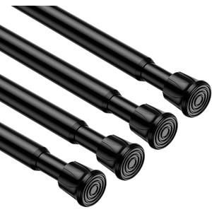 4 Pack Spring Tension Rods 11-19 Inches, 5/ 8" Diameter Black Spring Load Adjustable Expandable, Small Short Tension Curtain Rod for Windows, Kitchen, Doorway, Bathroom, Cupboard Bars