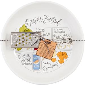 Mud Pie Caesar Salad Recipe, bowl 3" x 14" dia | grater 8 1/2", WHITE