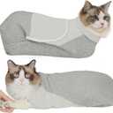 Self-Adhesive Cat Grooming Wrap, Cozy Cat Wrap for Cutting Nails, Breathable Anti-Scratch Cats Swaddle Bag for Brushing, Ear Cleaning, Dental Care, Medication, Injections, Grey L