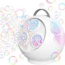 Bubble Machine for Kids Toddlers,45/360 Automatic Rotation Spherical Bubble Maker Toy with RGB Light,Rechargeable Type-C Charge Bubble Blower,Outdoor Wedding Party Birthday Gifts (White)