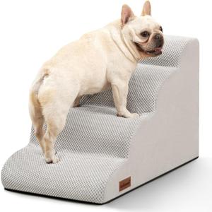 Dog Stairs Ramp for Bed and Couch,4 Step Dog Steps for Small Dogs, Pet Stairs with Non-Slip Bottom for Old Cats, Indoor Pet Steps,Comfort,Durable,17.4" H, Light Grey