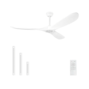 Solid Wood Ceiling Fans no Light,52'' White Ceiling Fan with Remote Control,DC Motor with Large Airflow,Indoor and Outdoor Ceiling Fan for Living Room,Bedroom,Patios