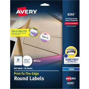 Avery Matte White Round Labels, Sure Feed Technology, Permanent Adhesive, 1-1/2", 400 Labels (8293)