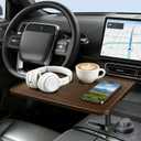 Car Desk for Laptop, 360 Rotation Cup Holder Table, Car Table & Car Food Tray for Tesla Model Y/3, F-150/Ram 1500/GMC Sierra 1500 & Most Vehicles, Car Accessories for Women & Men(Long Pole)