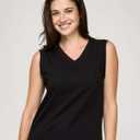 Real Essentials 5 Pack: Women's 100% Cotton V-Neck Sleeveless Tank Top Basic Ladies Casual Shirts (L)