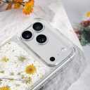 for iPhone 17 Pro Max Clear Case Boasting Pressed Natural Flowers Pattern, Cute Glitter White Floral Pattern Slim Soft TPU Protective Women Girl's Phone Cover 6.9Inch, Gold Foil White Phoenix Tail