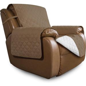 Easy-Going Oversized Recliner Cover Reversible Couch Cover Sofa Cover for Living Room Water Resistant Furniture Protector with Elastic Straps for Pets Dog (Oversized Recliner, Camel/Ivory)