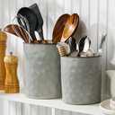 famiware Ocean Utensil Holder, 7.2"+5.8" Ceramic Kitchen Utensil Holder for Countertop, 2 Pieces Cooking Utensil Crocks, Utensil Organizer for Spatula & Spoon, Kitchen Decor, Set of 2, Gray