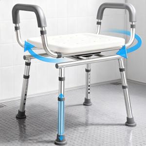 Swivel Shower Chair with Arms, Heavy Duty Shower Seat for Inside Shower Stall & Bathtub, Height Adjustable Safety Bath Seat for Elderly, Handicap, Disabled & Adults