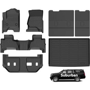 Wayhigh Floor Mats for 2015-2020 Chevy Suburban & GMC Yukon XL(Only 8 Seats) (with 2nd Row Bench Seat) All Weather Trunk Mat with Backrest Mat Waterproof Duty Cargo Liners Accessories