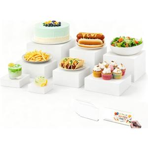 8 Pcs White Acrylic Buffet Risers with 8 Card Holders, Food Display Risers for Buffet Table Party, Multi-Height Catering Risers for Dessert Table Decoration (11"-10"-8"-7"-6.5"-6"-5"-4")