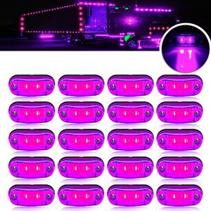 20pcs Purple DC12-24V IP68 Waterproof Trailer LED Lights Side Marker and Clearance Indicators Lights for RV, Camper, Truck, Van, Caravan and Boat, Front and Rear
