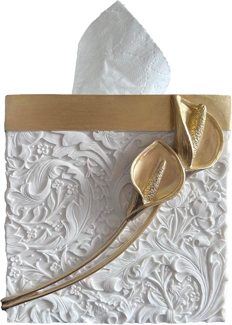 Square Tissue Box Cover Decorative Kleenex Box Holder for Bathroom & Living Room with Handcrafted Texture (colla Gold)