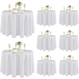 Fitable 8 Pack Round Tablecloths: Stain Resistant Wrinkle Free Circle Table Clothes, Washable Reusable Polyester Table Covers for Wedding Party Birthday Banquet Reception (White, 120 Inch)