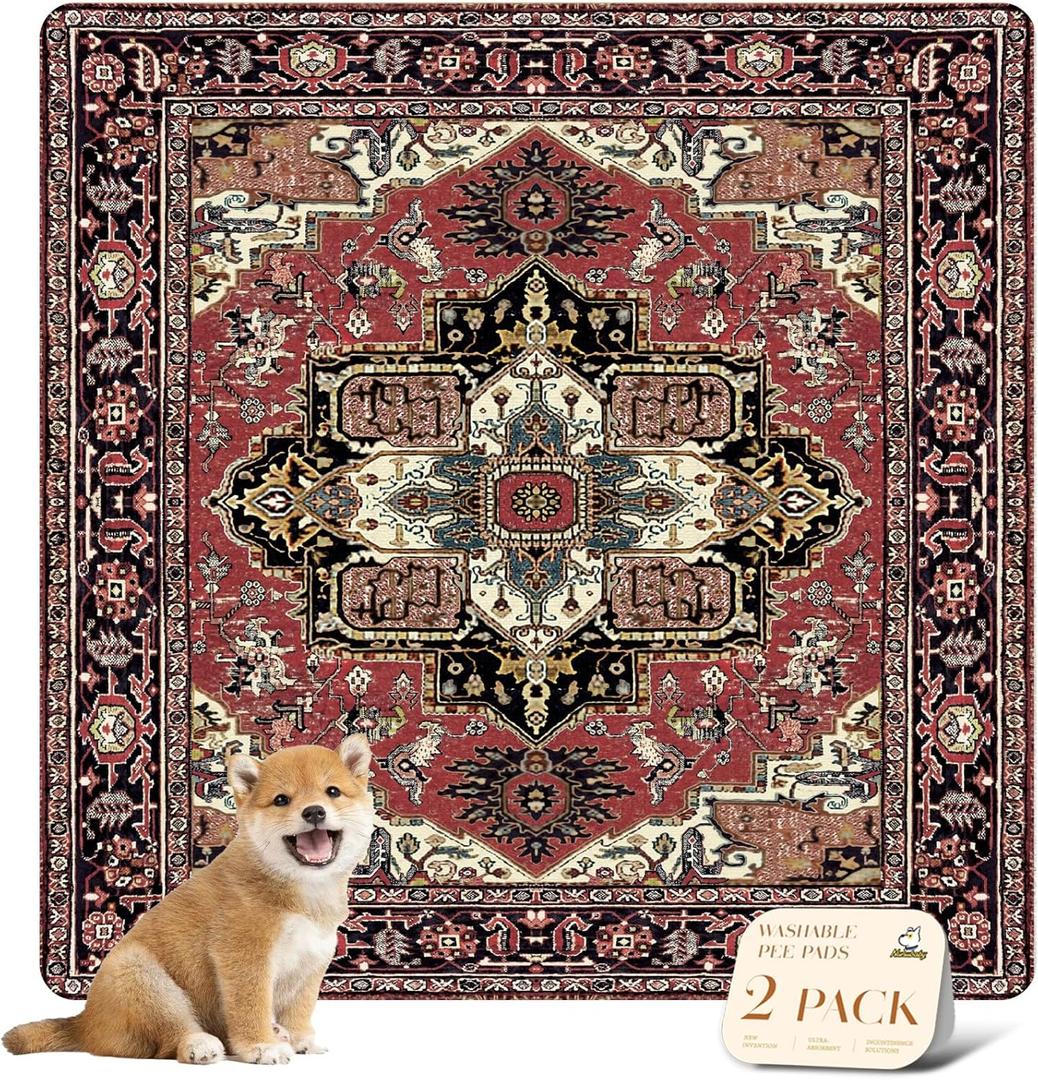 nunubaby Washable Pee Pads for Dogs, Stylish, Non-Slip and Leak-Proof Pee Pads. Reusable Potty Pads for Dogs for Crates and Floors.(Red/Rect, 48" x48" ) (48x48 Inch (Pack of 2))