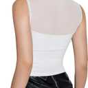 SUUKSESS Women Sexy Mesh Sheer Crop Tank Tops Sleeveless Ruched Going Out Tops (White, L)