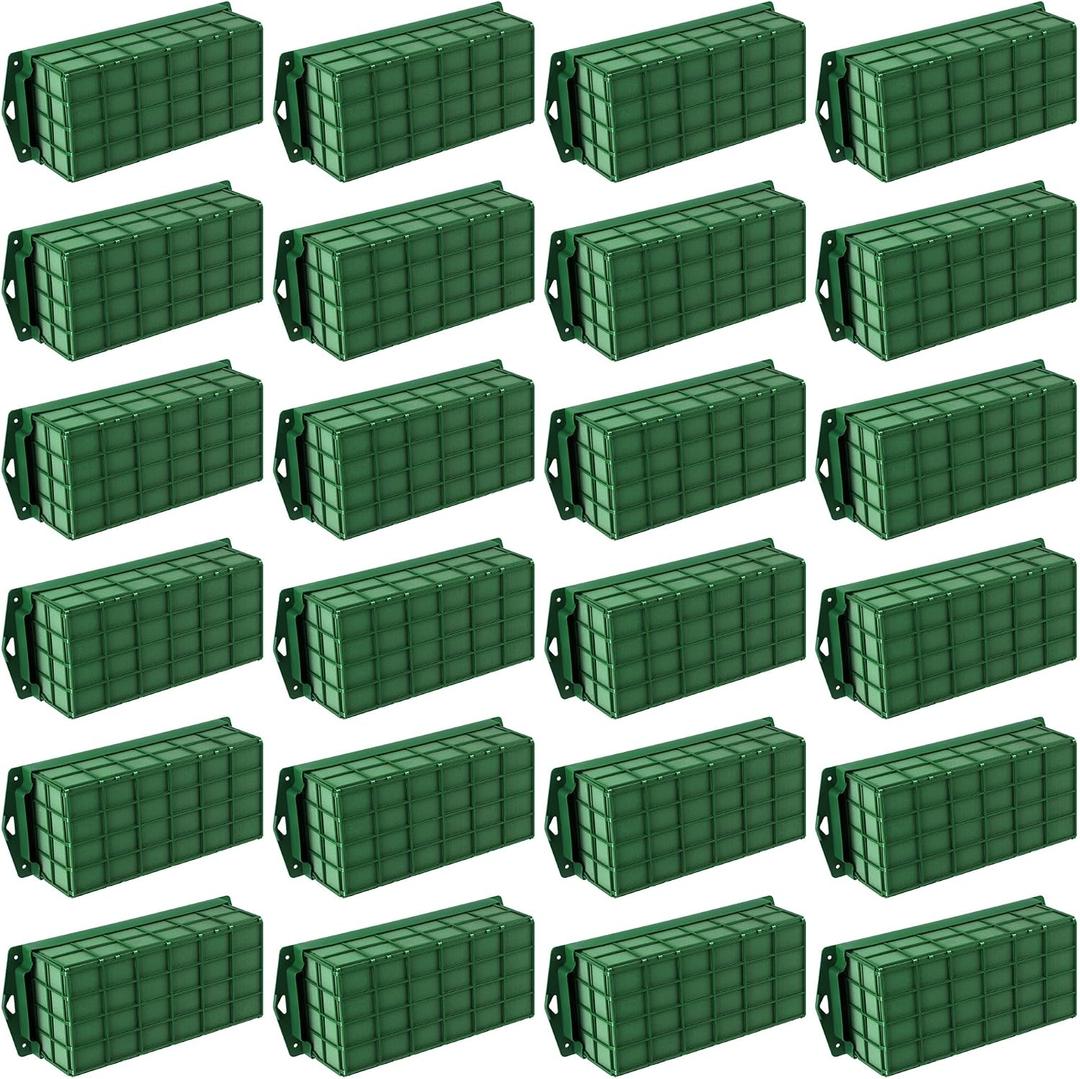 Hahood 24 Packs Floral Foam Cage Rectangle Flower Cage Holders with Floral Foam Flower Arrangement Supplies for Fresh Flowers, Home Wedding Decorations, 11.8 x 4.3 x 3.1 Inches