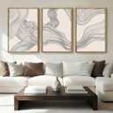 Large Beige Abstract Wall Art Framed Neutral Modern Canvas Wall Decor Minimalist Line Wave Painting 24x36 Inch Pictures Set of 3 for Living Room Bedroom Dining Room