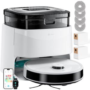 Lefant Robot Vacuum and Mop, 15000Pa Suction, 90-Day Self-Emptying, Auto Mop Washing&Drying, Obstacle Avoidance, All-in-One for Pet Hair Carpet, 5G WiFi Alexa/APP/iWatch Control, M3 White