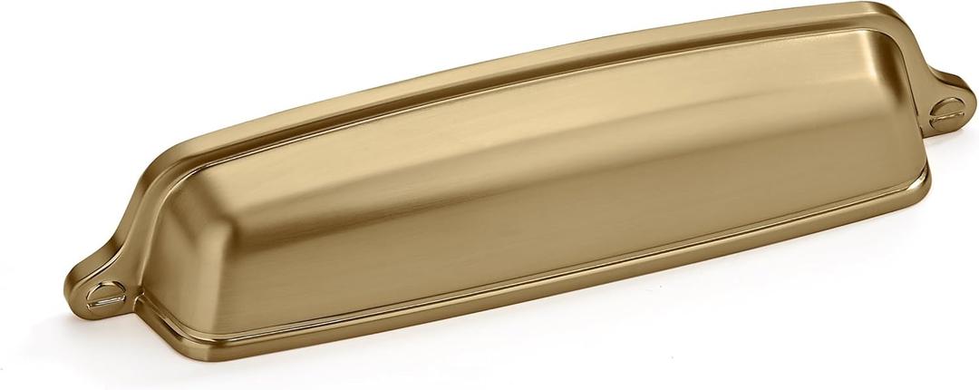 Khtumeware 10 Pack 3-3/4 inch (96mm) Brushed Brass Cabinet Hardware - Gold Cup Drawer Pulls for Kitchen Cabinets (Cup Pulls 3-3/4 inch Hole Center)