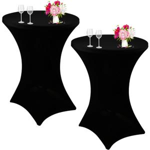 2 Pack Cocktail Spandex Tablecloth 32"x43" Cocktail Table Cover Fitted for High Top Round Table for Bar Wedding Birthday Party Banquet (Black)