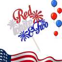 Red White Two Cake Topper 4th of July Independence Day Theme Decor Supplies American National Day Happy Birthday Anniversary Party Decorations (Red silver dark blue)