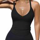 MANGOPOP Women's V Neck Tank Tops Racerback Slim Fit Workout Tanks Sleeveless Ribbed Summer Trendy Top 2025 (Medium, 01black)