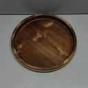 Round Burnt Wood Serving Tray with Beads, Wooden Decorative Tray for Entertaining, Decoration, and Gifting, (13", Burnt Brown Y1)