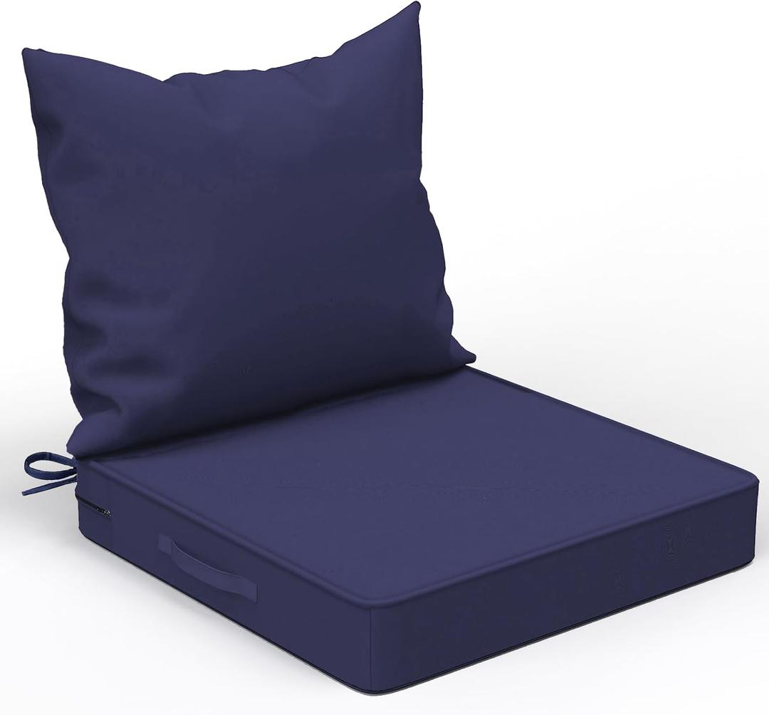 COZEER Patio Chair Cushions 24x24 Inch, Waterproof Fade Resistant Outdoor Cushions for Patio Furniture, Edge Binding Design with Handle, Adjustable Straps & Hook and Loop Fastener