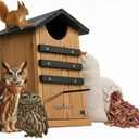 Cedar Screech Owl House Box, Squirrel House, Duck Nesting Shelter, Cedar Bird House for Outside, Rustic Big Birdhouse,Nesting Shelter Nester Large Heavy, Stainless Steel Perch, Assemble Needed