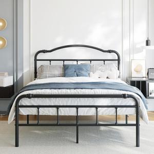 BOSRII 18 Inch Full Size Metal Bed Frame with Headboard and Footboard Heavy Duty Platform Bed Vintage Iron Wrought Frames Steel Slats, Easy Assembly, No Box Spring Needed, Noise Free, Black