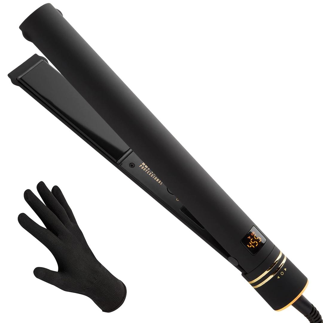 HOT TOOLS Pro Artist Black Gold Ionic 1 1/4 Inch Flat Iron - Use as Straightener for Sleek Straight Hair or Use Rounded Edges for Shiny Curls and Waves, Stylist-Preferred Styles