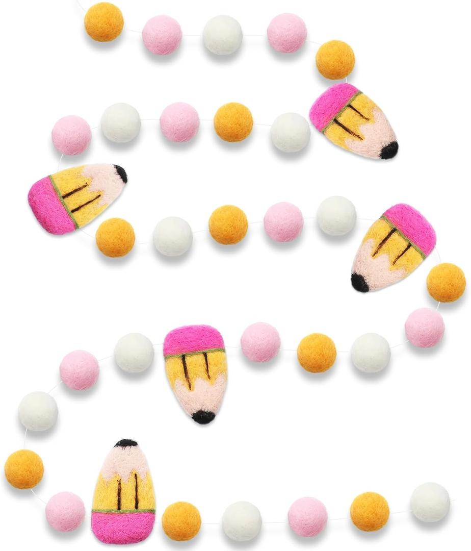 Hahafelt 8.2ft Back to School Felt Pencil Garland 3D Pencil First Day of School Banner Colorful Pompom Hanging Decorations for Back to Schools Classroom Decorations Party Supplies(Colorful)