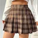 Floerns Women's Plus Size Plaid Print High Waist Mini Skirt Uniform Pleated A Line Skirts (Brown, XL)