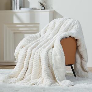 Super Soft Luxury Fleece Sherpa Weighted Blanket 15 lbs for Adults, Turtle Shell Fuzzy Cozy Warm Weighted Throw for Winter, Ceramic Beads Washable Heavy Blankets for Couch Bed, Cream White, 60"x80"