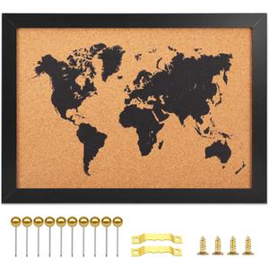 Cork Board Map of World, 20" X 30" Bulletin Boards for Walls with 10 Pins, Travel Tracker Map for Office, School and Home (WD-MAP-5075)