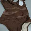 B2prity Women's Mesh One Piece Swimsuit Tummy Control Sexy Bathing Suit Push Up Swim Suit Slimming Swimwear (Brown, M)