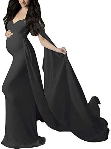 Women Off Shoulder Long Sleeve Maternity Dress Tulle Elegant Slim Fit Gown Baby Shower Photography Maxi Dress for Photo Shoot, Size,XL