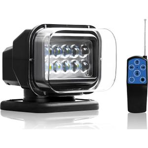 Magnetic Spotlight for Truck, Auto Home-Position Spot Light for Trucks, Remote 360 Rotating Marine Search Light for Boat, (12V-24V LED Black)
