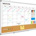 Dry Erase Calendar Board for Wall, 24"x18" Magnetic Whiteboard Calendar Double-Sided Monthly White Board with Cork Board, Aluminum Frame Memo Message Board for Office, Home, School, Kitchen (Silver)