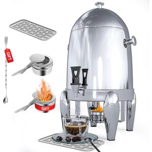 Coffee Urn With Fuel Holder, 3.2 Gallon/12L Stainless Steel Beverage Dispensers for Coffee Tea Hot Water, Hot Drink Dispenser with Stand, Chafer Urn with Spigot for Parties Catering (Polised Silver) (Polised Silver)