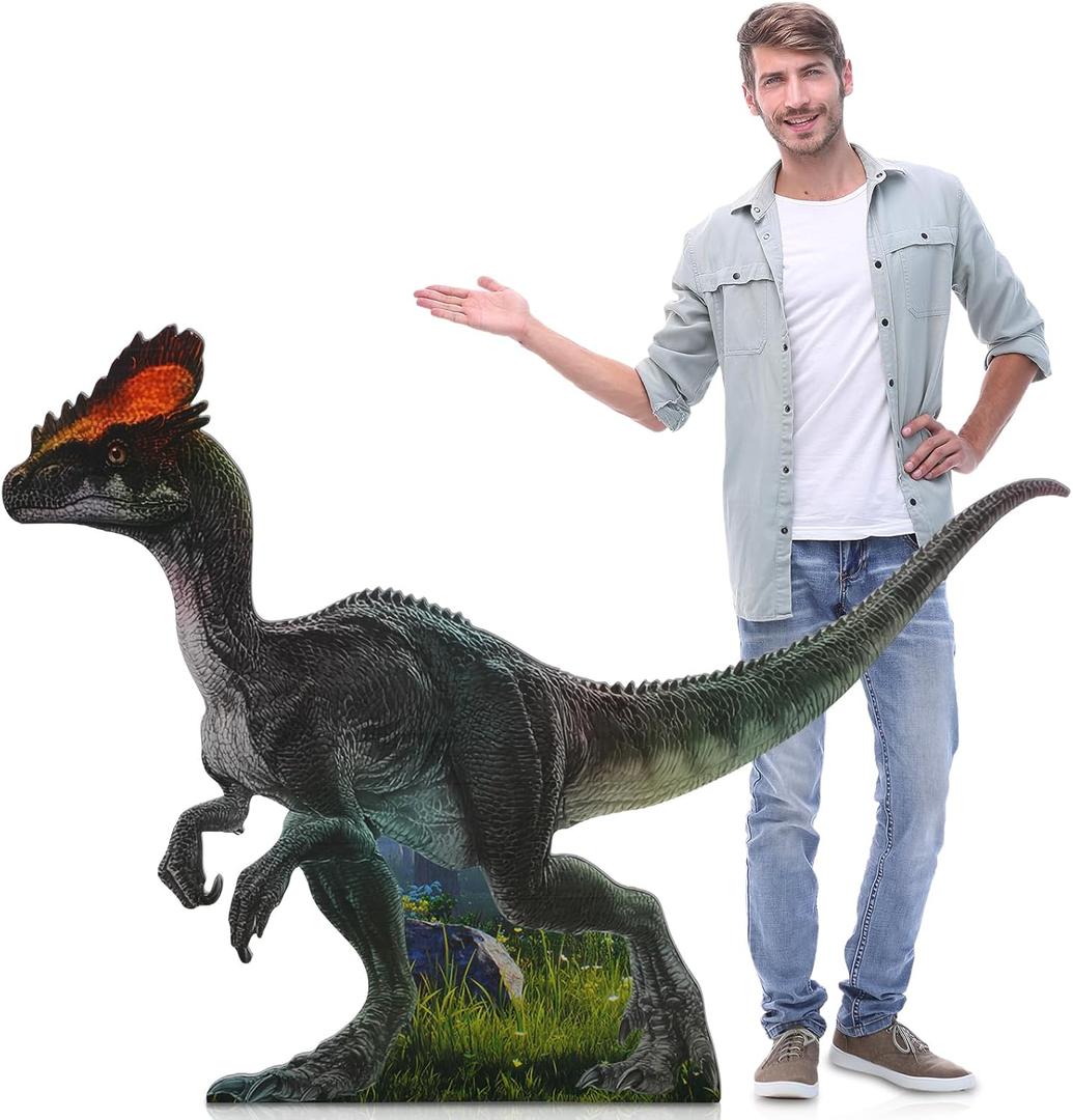 4 ft Life Size Dilophosaurus Cardboard Standup Cutout Jurassic Birthday Party Decoration Photo Prop PVC Cutout Dinosaur Theme Party Photo Prop for Animal Jurassic Theme Supply