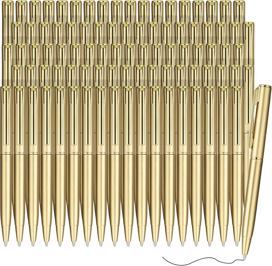 Teling 72 Pcs Small Ballpoint Pen Mini Pens Bulk 4 Inch Short Small Tiny Black Ink Ballpoint Writing Tool for Notebook Pockets Signature Notepads School Office(Gold, Classic Style)