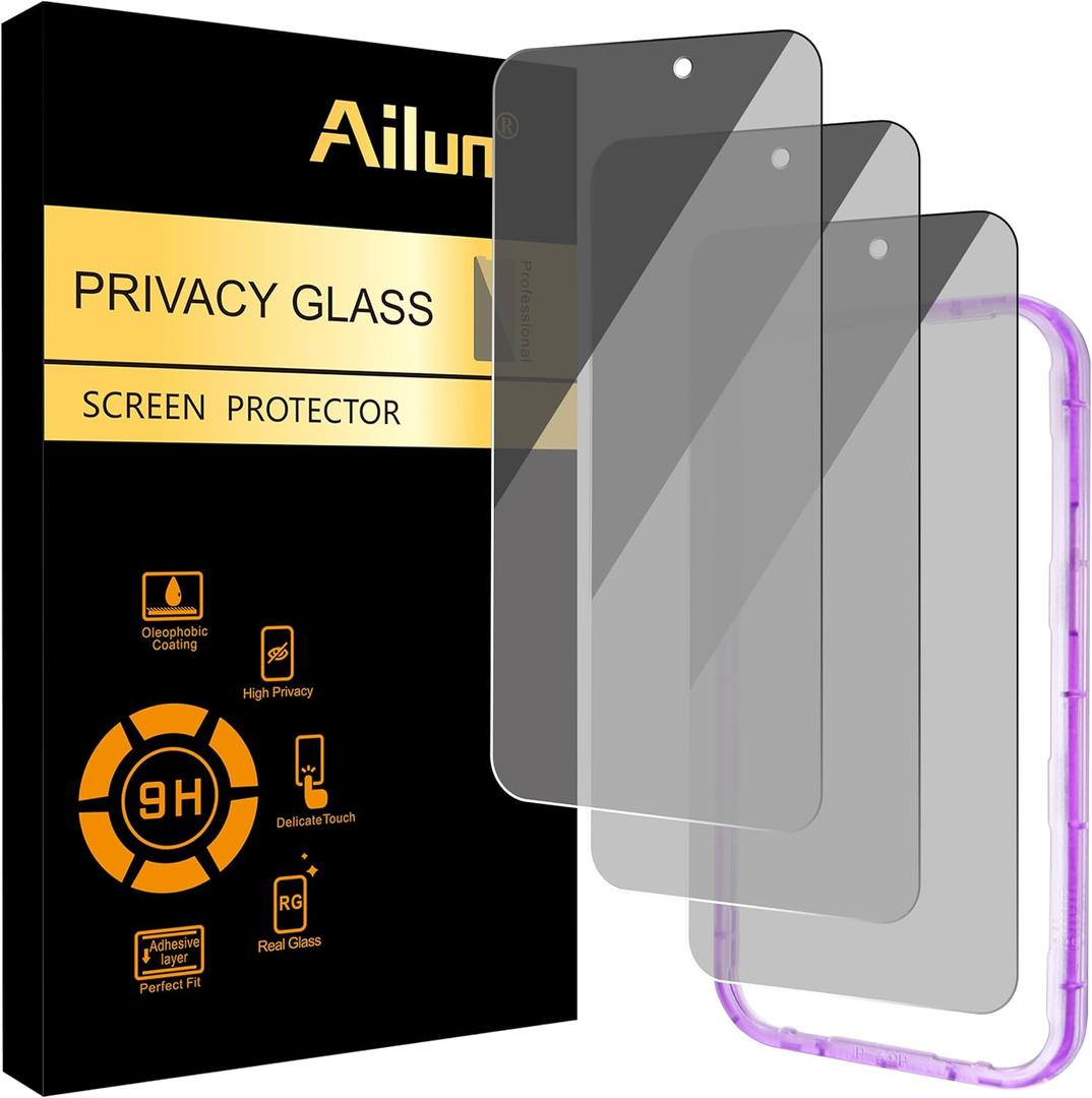 Ailun 3 Pack for iPhone 17 Pro Max Privacy Screen Protector [6.9 inch] with installation frame, Anti Spy Private Tempered Glass Anti-Scratch Case Friendly