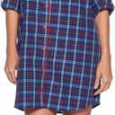 Ashford & Brooks Women's Woven Plaid Long Sleeve Button Down Sleep Shirt Nightshirt (Blue, XXL)